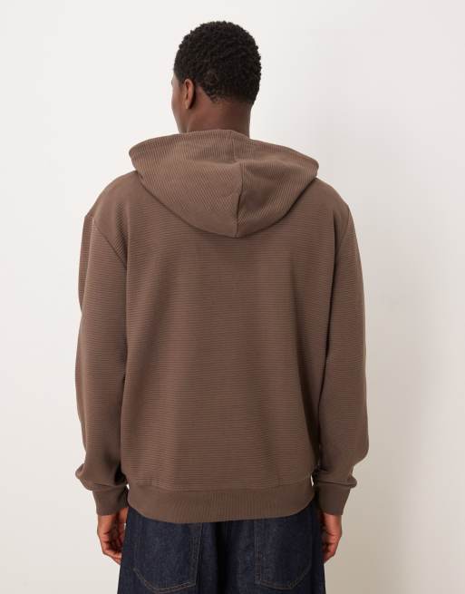 Sudadera marrón holgada con capucha y cremallera de tejido grueso efecto neopreno de ASOS DESIGN, 3 de 5