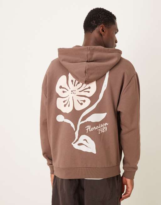 Sudadera marrón holgada con capucha y estampado floral de ASOS DESIGN, 3 de 5