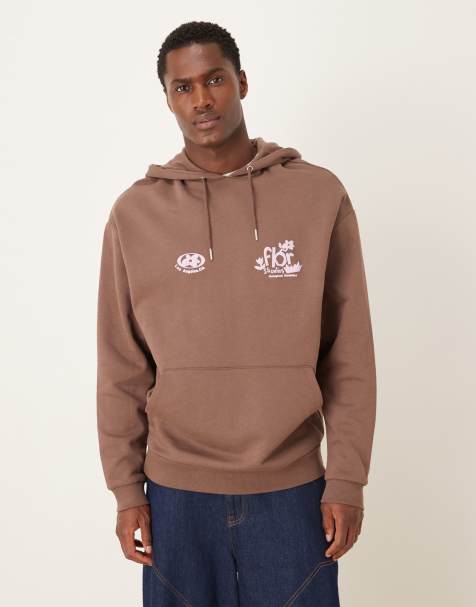 Sudadera marrón holgada con capucha y estampado floral de ASOS DESIGN - view 1