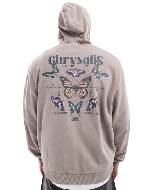 Sudadera marrón lavado extragrande con capucha y estampado trasero de ASOS DESIGN, 3 de 4