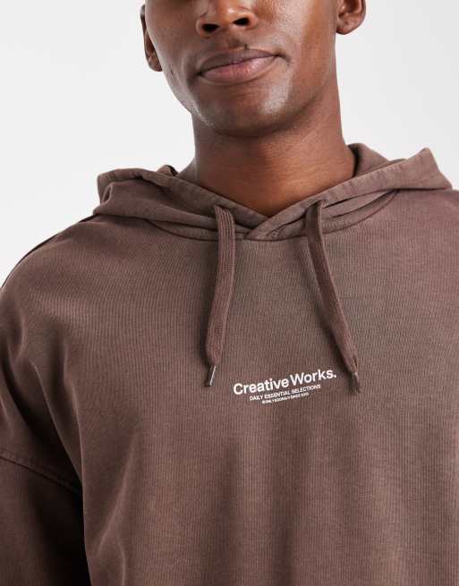 Sudadera marrón oscuro con capucha y estampado "Creative works" de ONLY & SONS, 5 de 5