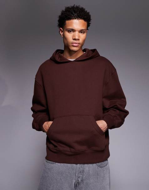 Sudadera marrón oscuro extragrande con capucha de tejido grueso de 400 g/m² premium de ASOS DESIGN - view 1