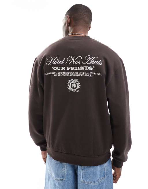 Sudadera marrón oscuro extragrande con estampado de ASOS DESIGN