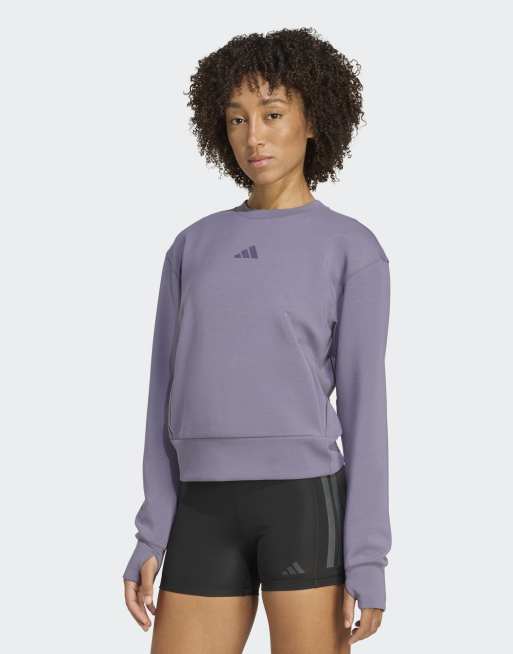 Sudadera morado lavado con cuello redondo Designed for Training Warm-Up de adidas Performance