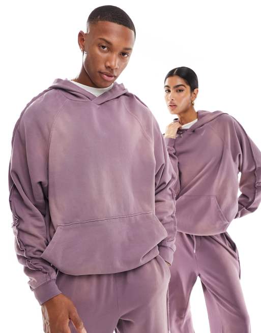 Sudadera morado lavado extragrande con capucha y detalle de costuras de ASOS DESIGN (parte de un conjunto), 2 de 4