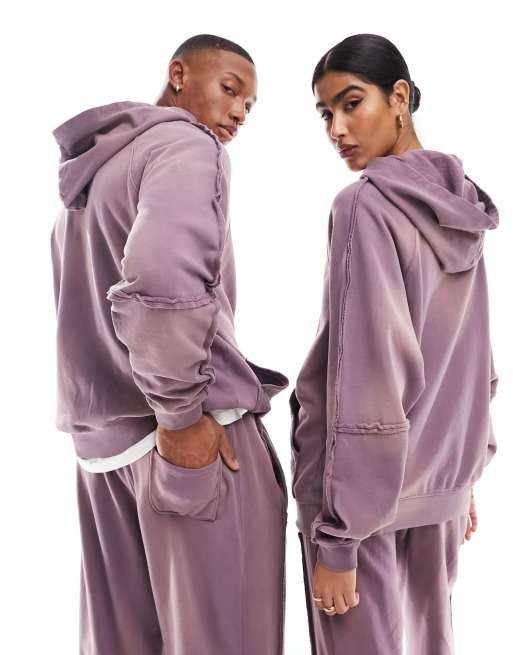 Sudadera morado lavado extragrande con capucha y detalle de costuras de ASOS DESIGN (parte de un conjunto), 4 de 4