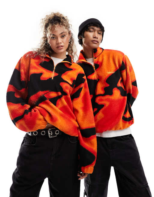 Sudadera multicolor con media cremallera y estampado de mapa térmico de borreguito de COLLUSION Unisex