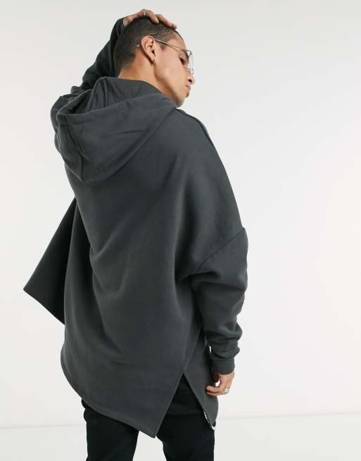 Sudadera muy extragrande con capucha y media cremallera en negro desgastado de ASOS DESIGN, 2 de 4