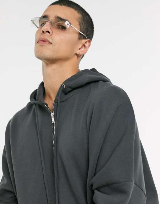 Sudadera muy extragrande con capucha y media cremallera en negro desgastado de ASOS DESIGN, 3 de 4