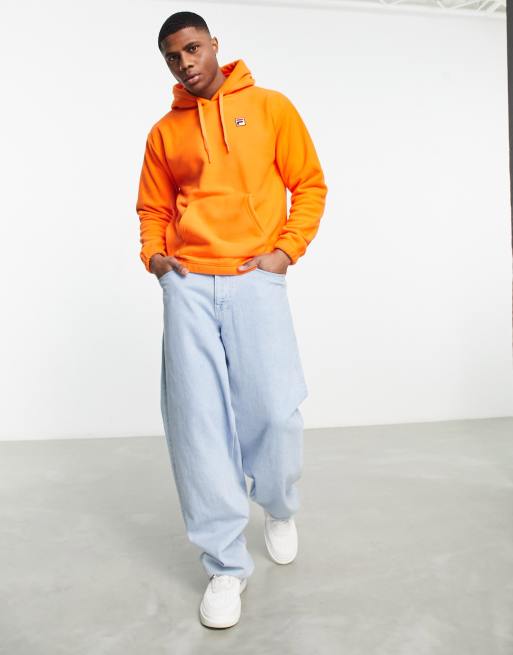 Sudadera naranja con capucha y logo de felpa de Fila
