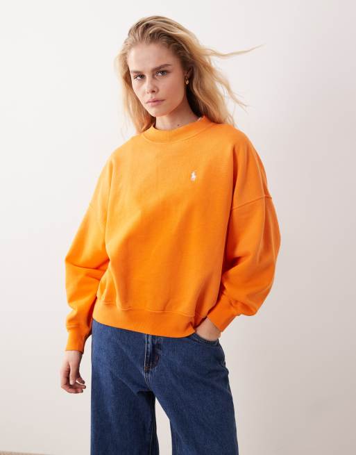 Sudadera naranja de estilo vintage con logo en la espalda de felpa de Polo Ralph Lauren