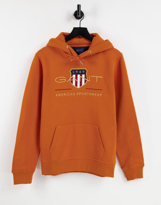 Sudadera naranja sabana con capucha y logo de escudo Archive de GANT