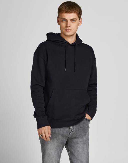 Sudadera negra básica extragrande con capucha y logo de perro de Jack &  Jones