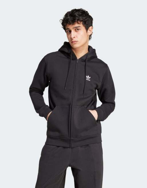 Sudadera negra básica con capucha y cremallera Trefoil Essentials de adidas Originals