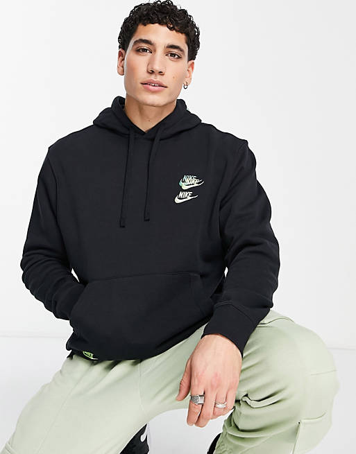 Hombre Sudaderas con y sin Capucha Deportivas | Sudadera negra básica con capucha y logo multicolor en tejido afelpado de Nike - MV87984