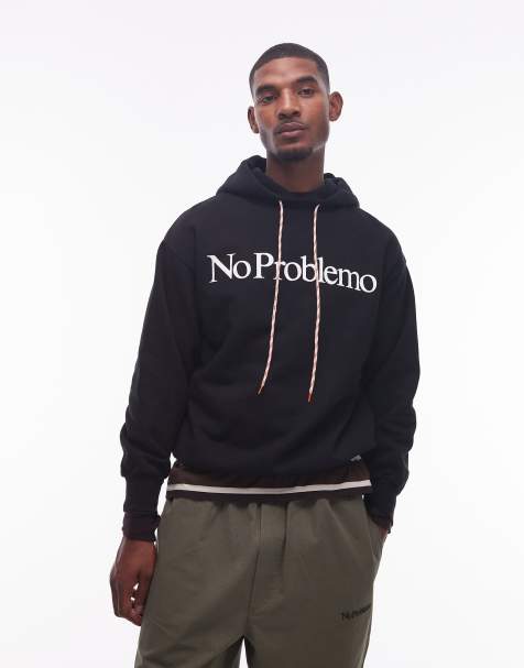 Sudadera negra con capucha, cordón ajustable en contraste y logo de No Problemo - view 1