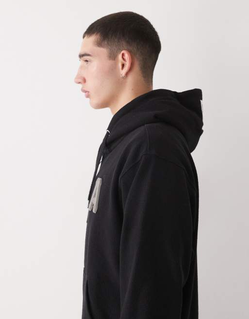 Sudadera negra con capucha, cremallera y aplicación de letra A de Aape by A Bathing Ape, 4 de 5