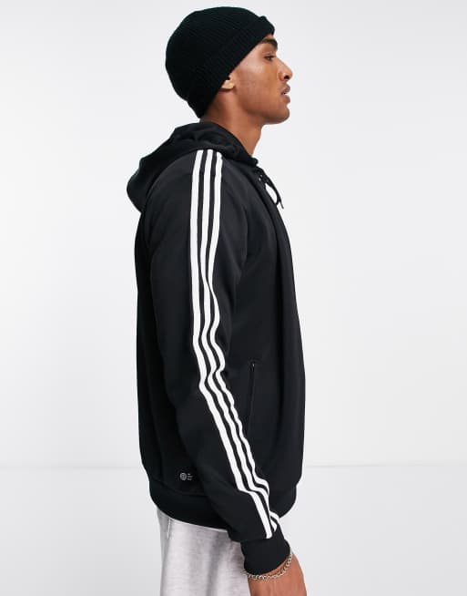 virar escapar Melancolía Sudadera negra con capucha, cremallera y diseño de tres rayas adicolor de adidas  Originals | ASOS