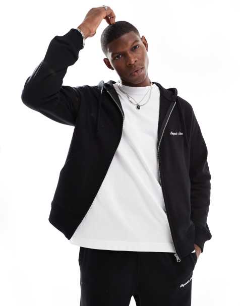 Sudadera negra con capucha, cremallera y logo de Jack & Jones - view 1