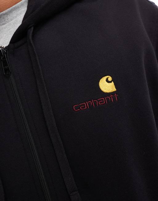 Sudadera negra con capucha, cremallera y logo de texto American de Carhartt WIP, 3 de 4