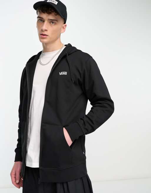 Sudadera negra con capucha, cremallera y logo pequeño de Vans