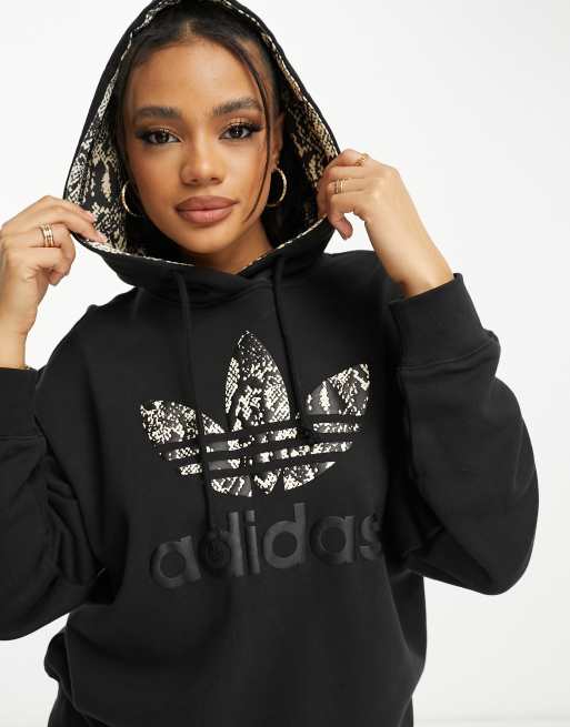 Sudadera negra con capucha estampado de serpiente y logo grande