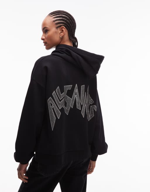 Sudadera negra con capucha y adornos de lentejuelas Rhian de AllSaints, 4 de 4