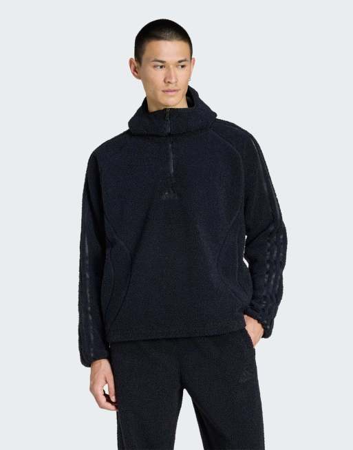 Sudadera negra con capucha y cremallera corta de borreguito Teamgeist de adidas Originals
