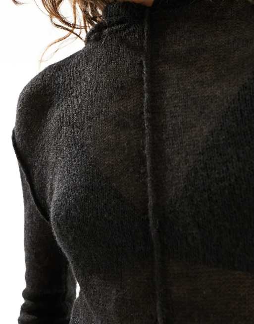 Sudadera negra con capucha y detalle de costuras de punto transparente Terri de Weekday, 2 de 4