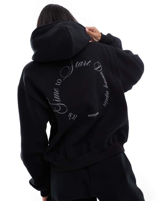 Sudadera negra con capucha y detalle estampado en la espalda de Sixth June (parte de un conjunto), 4 de 4