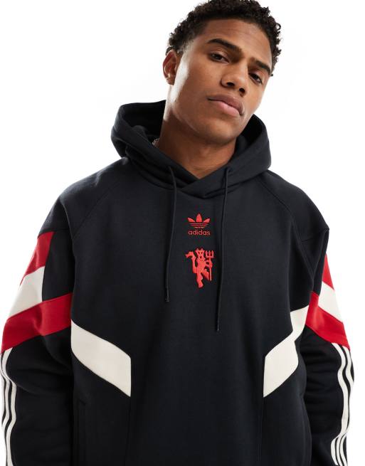 Sudadera negra con capucha y diseño del Manchester United de adidas Football