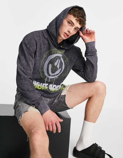 Sudadera negra con capucha y diseño estampado de Night Addict (parte de un conjunto)