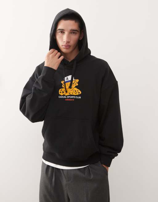 Sudadera negra con capucha y estampado de guepardo Sports Club de adidas Originals