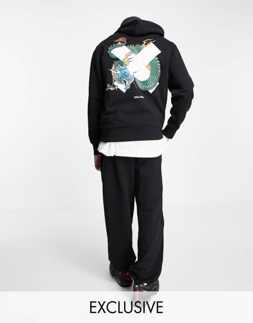 Sudadera negra con capucha y estampado de logo X y dragón de COLLUSION (parte de un conjunto)