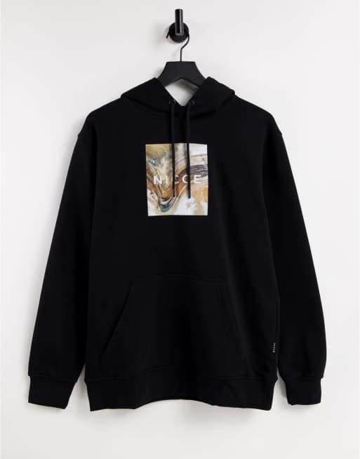 Sudadera negra con capucha y estampado fotográfico en recuadro Aerial de Nicce