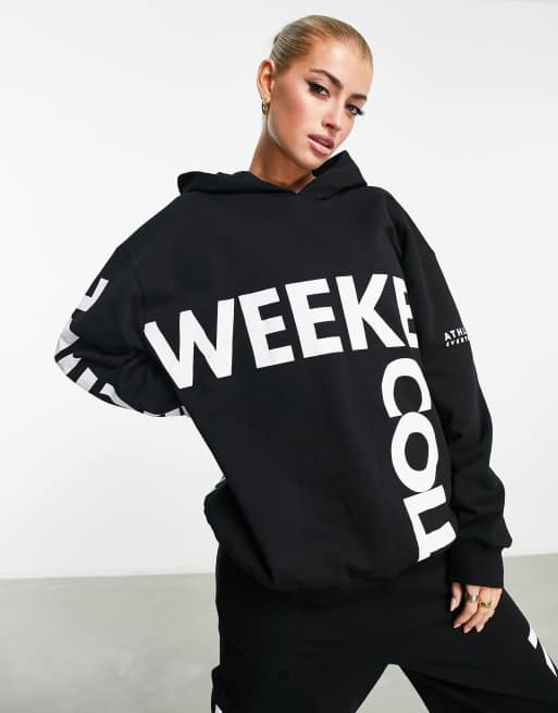 Sudadera negra con capucha y estampado gráfico de ASOS Weekend Collective | ASOS