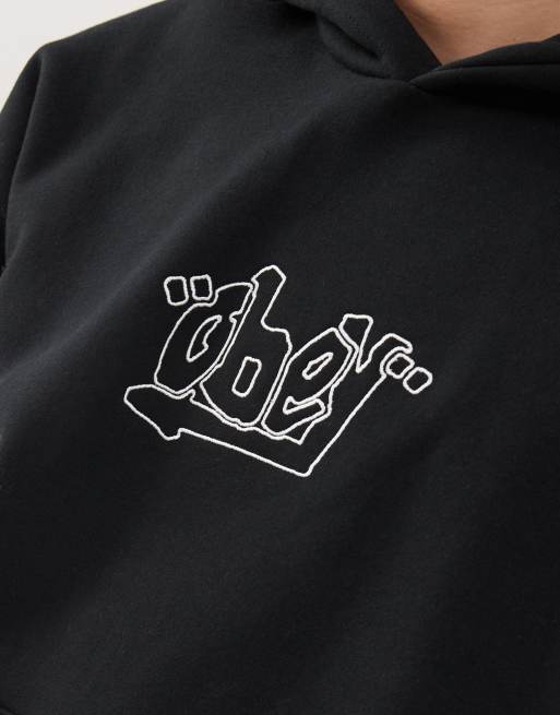 Sudadera negra con capucha y estampado gráfico de tejido grueso Massive de Obey , 3 de 4