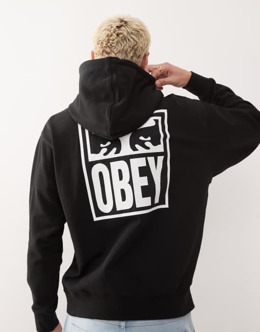 Sudadera negra con capucha y estampado gráfico en la espalda de logo y ojos Icon de Obey, 2 de 4