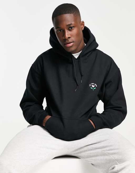 Sudadera negra con capucha y estampado gráfico Let Love Grow de New Love Club
