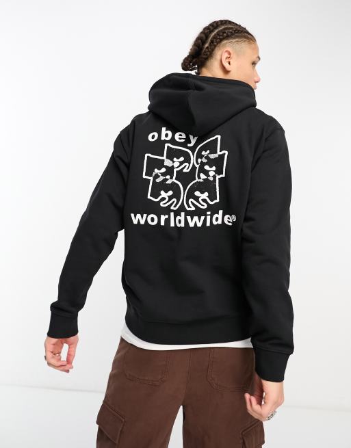 Sudadera negra con capucha y estampado trasero de ojos Worldwide de Obey