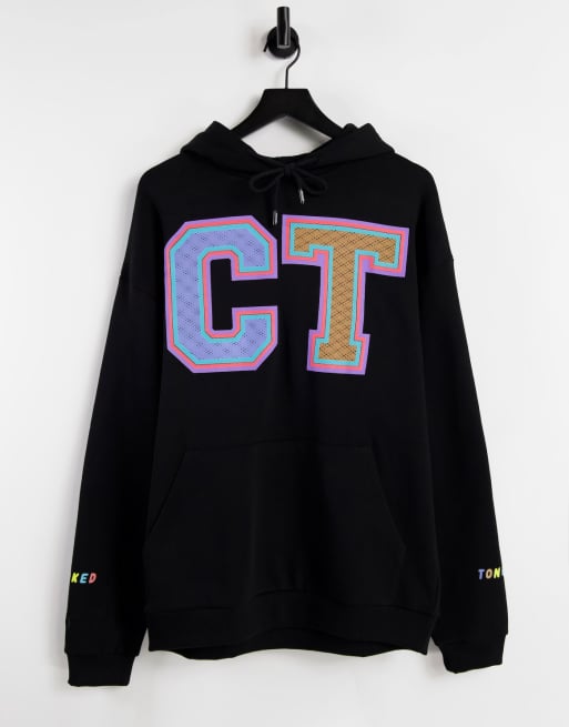 Sudadera negra con capucha y estampado universitario de Crooked Tongues