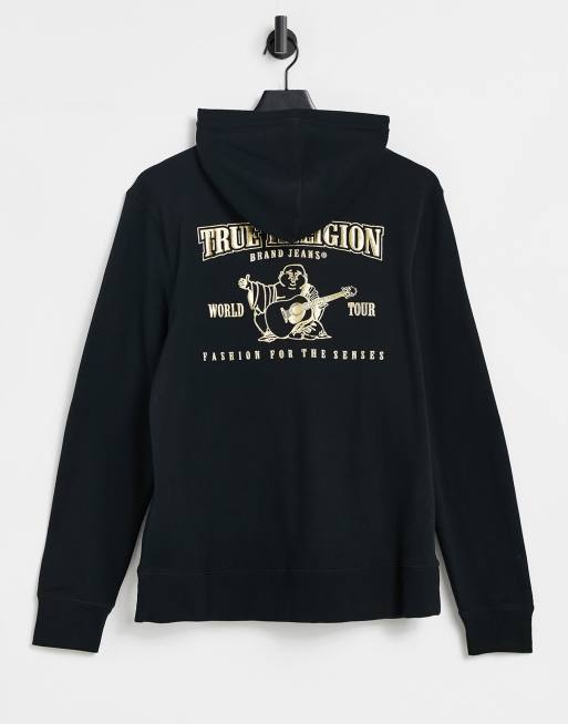 Sudadera negra con capucha y logo dorado de True Religion