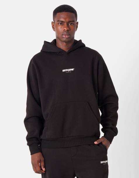 Sudadera negra con capucha y logo Essential de Sixth June - view 1
