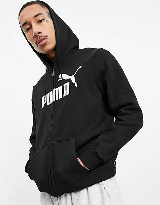 Sudadera negra con capucha y logo grande de Puma Essentials