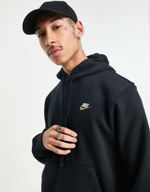 Sudadera negra con capucha y logo metalizado Club de Nike