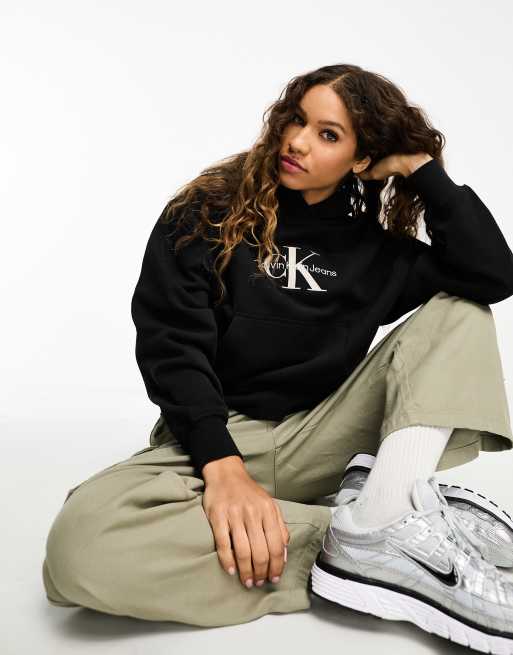 Sudadera negra con capucha y logo premium de Calvin Klein Jeans