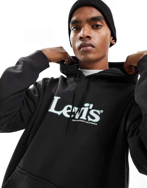 Sudadera negra con capucha y logo retro en la parte central exclusiva en ASOS de Levi's