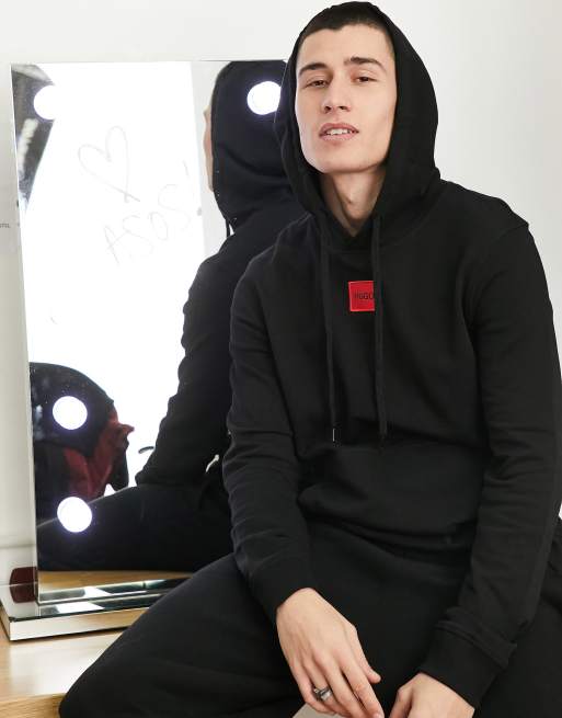 Sudadera negra con capucha y recuadro con logo Daratschi de HUGO