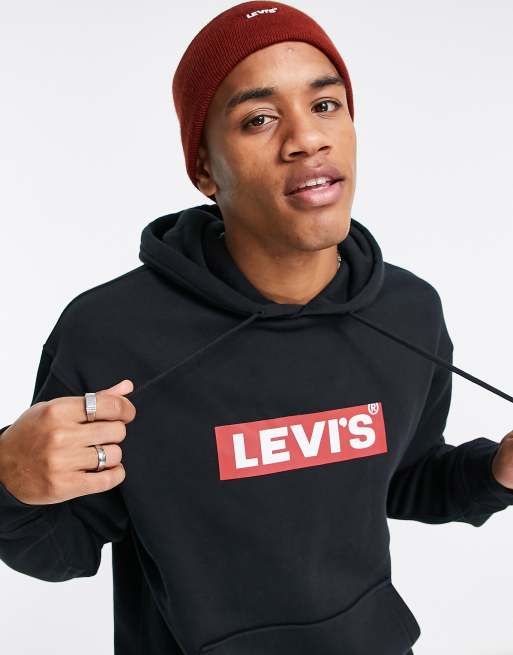 Sudadera negra con capucha y recuadro con logo de Levi's, 3 de 4