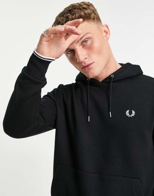 Sudadera negra con capucha y ribetes sin cierres de Fred Perry ASOS